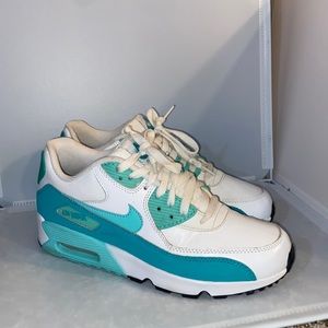 White and teal Nike Air Max 90s